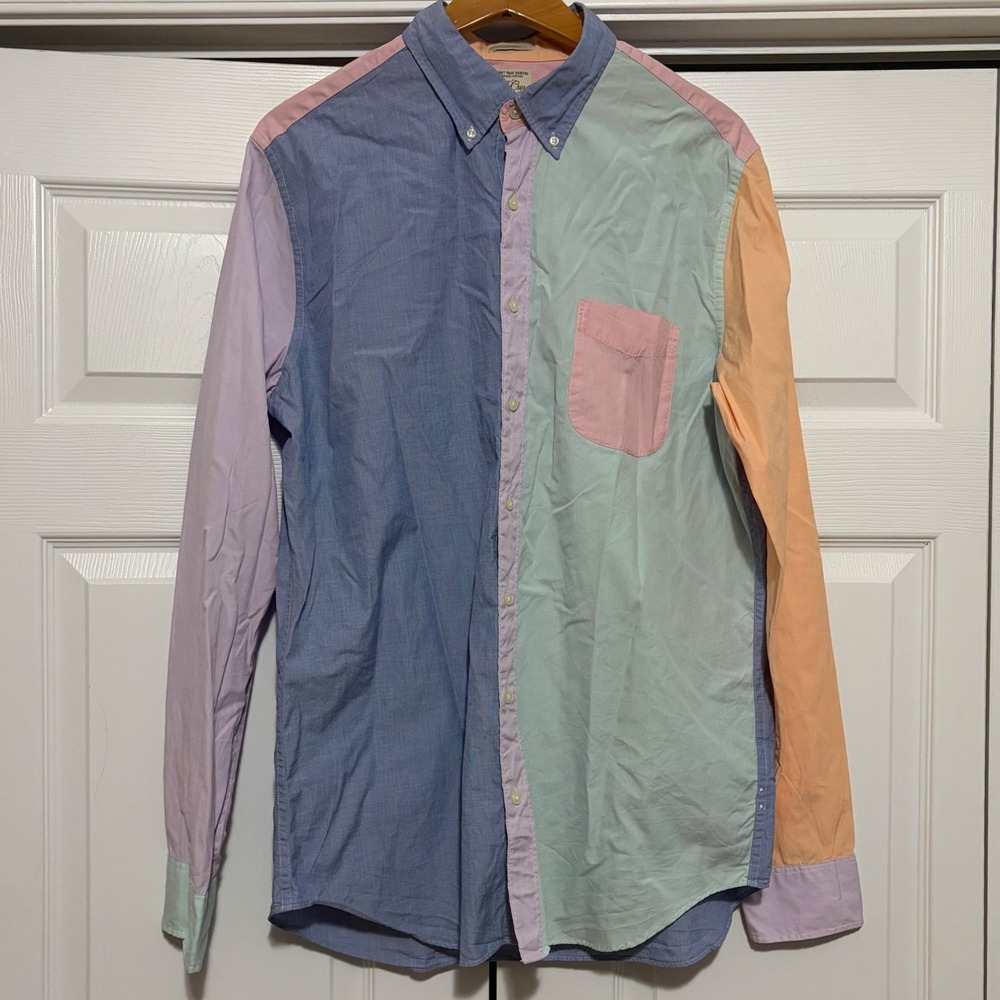 J.Crew Colorblock Button Down Shirt Mens L Multicolor Preppy Color Block Layer